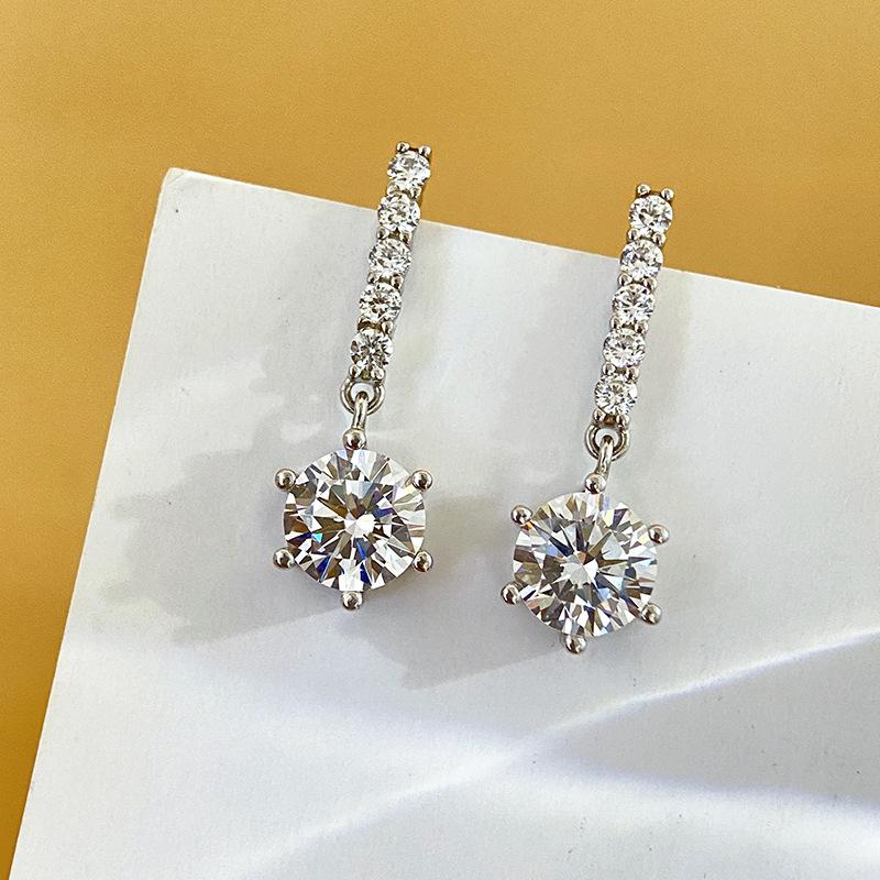 6.5mm Drop Dangle Moissanite Earrings S925 Sterling Silver Linear Chain Fine Jewelry For Women