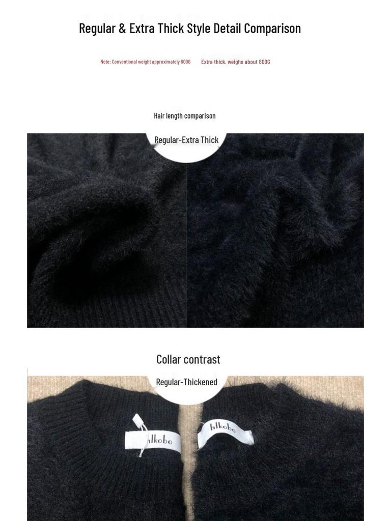 Women's Black Mink Cashmere Pullover Sweater - Soft, Cozy & Oversized for Autumn/Winter