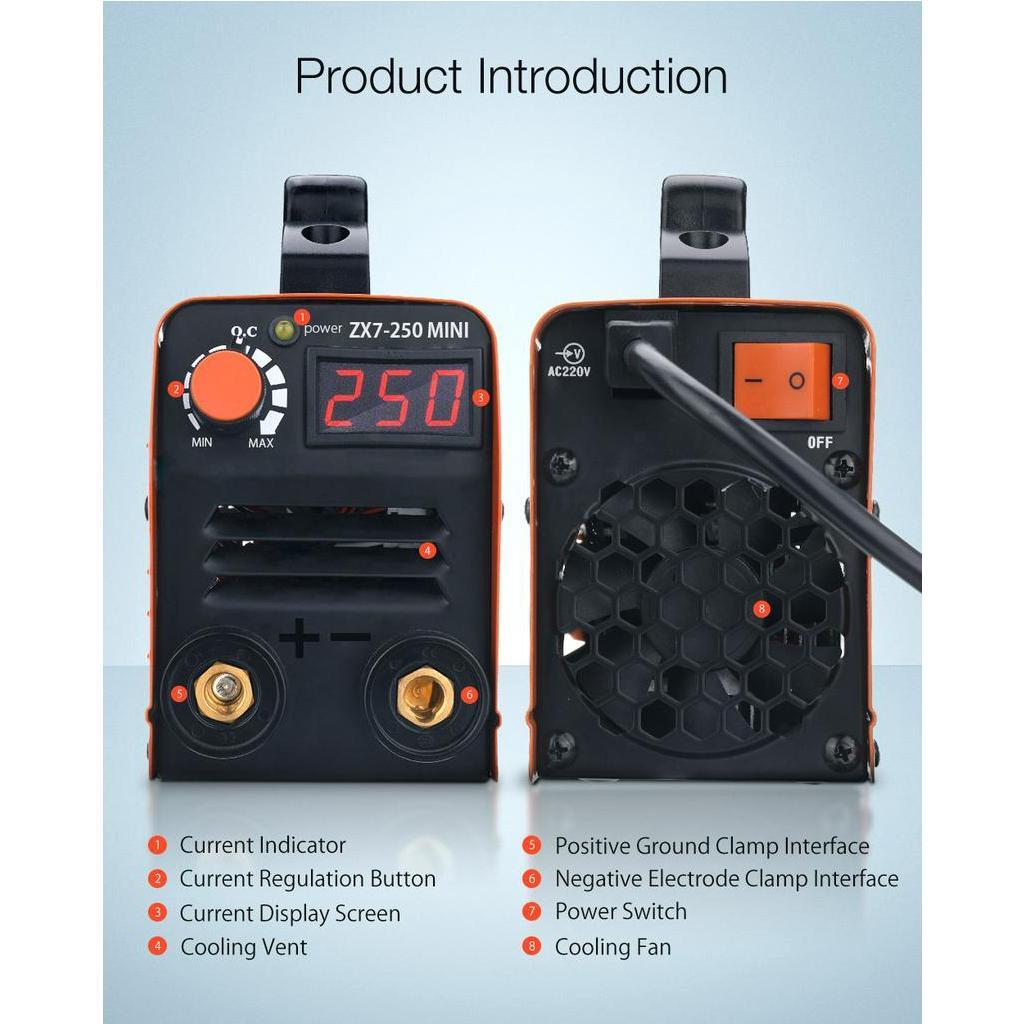 ZX7-250 250A Mini Electric Welding Machine Portable Digital Display MMA ARC DC Inverter Plastic-welder Weld Equipment Durable