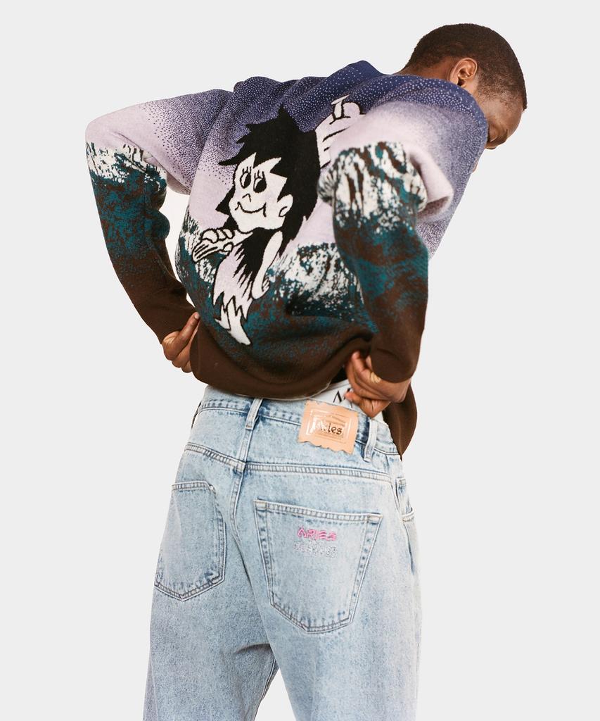 ARIES (U) Acid Wash Batten Jean Blue