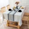 Custom Tablecloth Modern Simple Fabric Striped Tablecloth Party Splicing Tassel Cotton And Linen Dust Table Mat