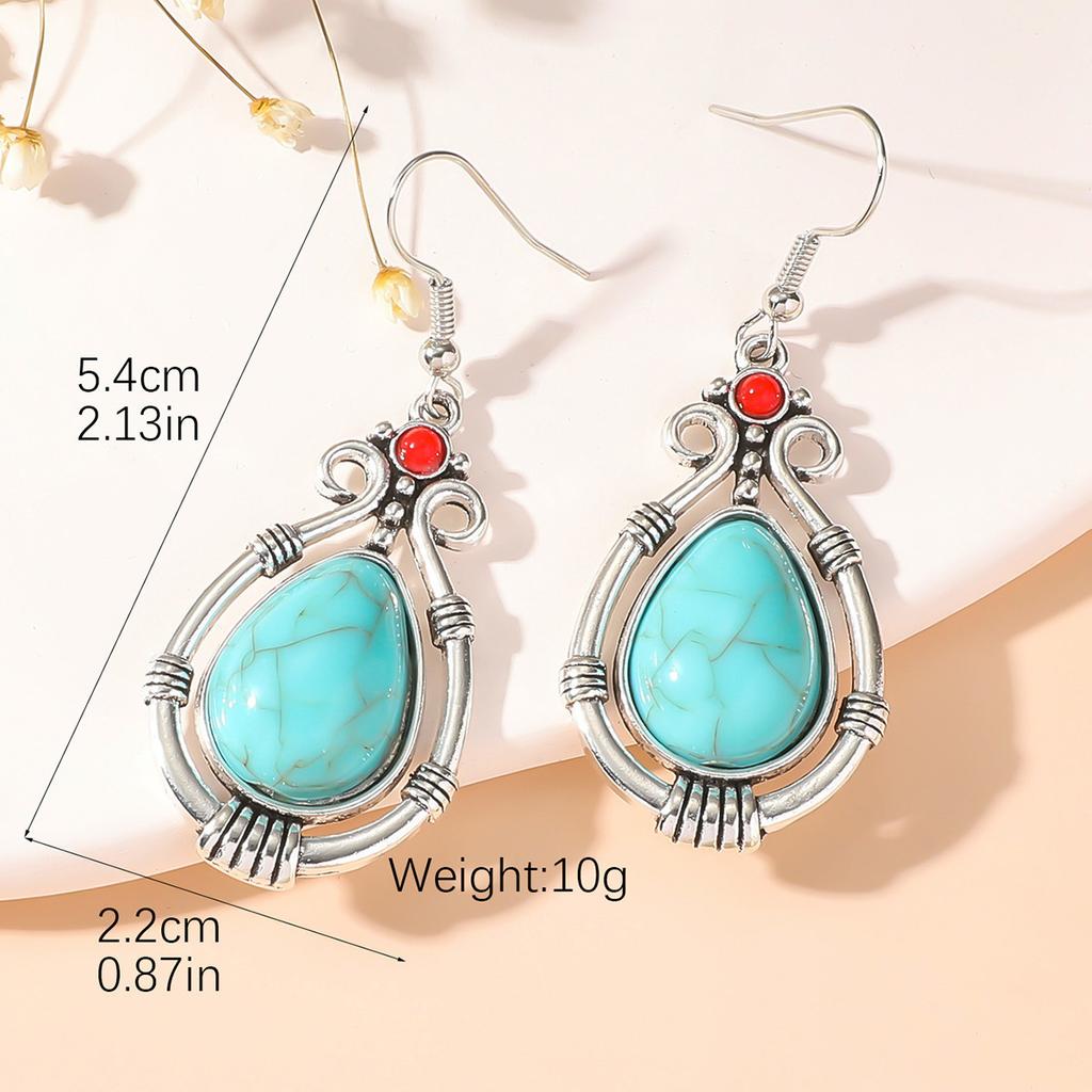 Hot Sale Bohemian Vintage Earrings Leaf Droplet Shaped Handmade Rice Bead Woven Tassel Turquoise Earrings