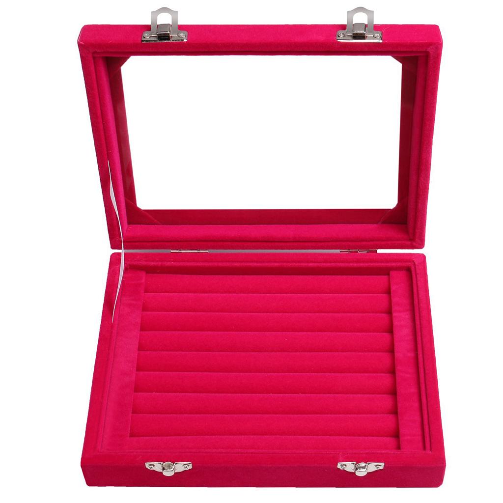 Velvet Jewelry Tray Organizer Box Holder with Clear Lid for Drawer Stud Earring