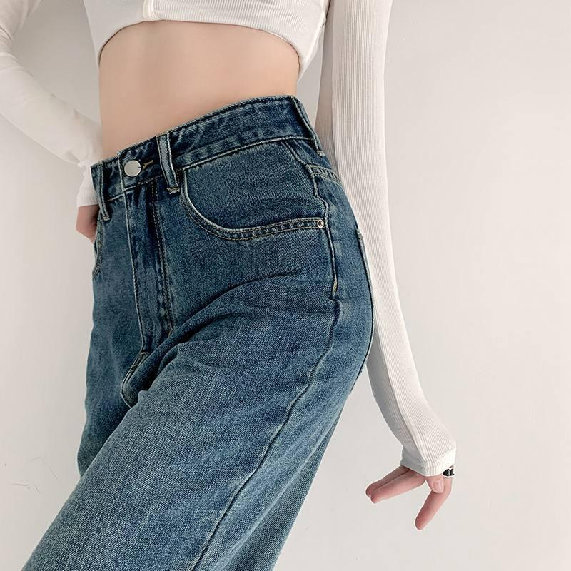 Damen Jeans mit hohem Bund, geradem Bein und weiter Passform, Frühling/Herbst 2022 - Schlankmachend, Vielseitig, Guter Fall, Bodenlang.