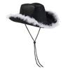 Wide Brim Western Cowboy Hat Furry Trim Top Hat Classic Cowgirl Hat  Street Party