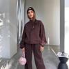 Hot Sale Minimalist Casual Suit Loose Stand-Up Neck Zipper Jacket Drape Wide Leg Pants Two-piece Set
