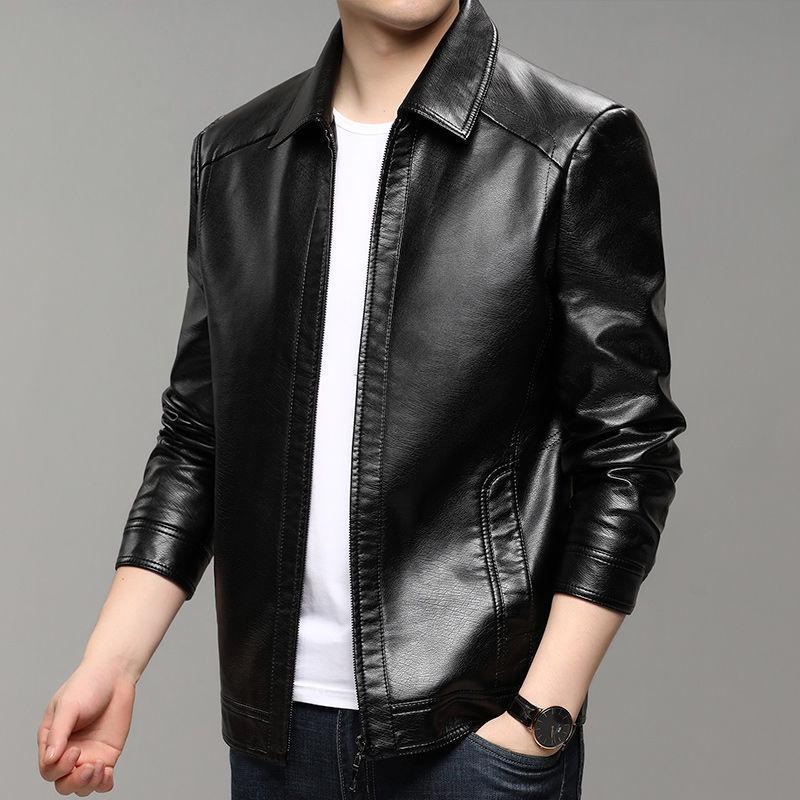 Men's Casual Autumn Leather Jacket - Middle-aged Plus Velvet Thick Style