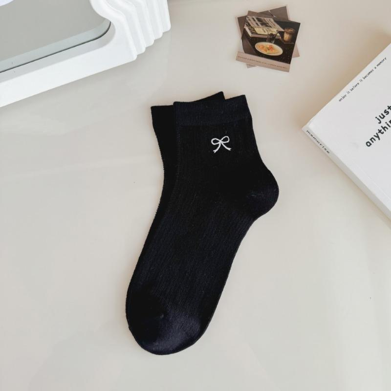 Female Summer Thin Embroidered Bow Mesh Breathable Tube Socks