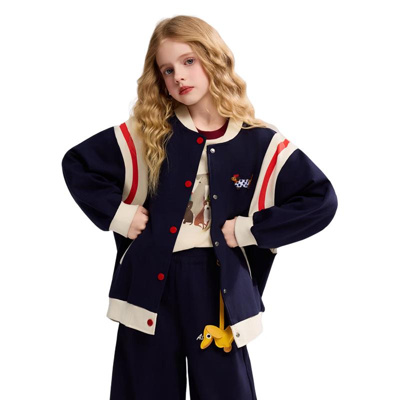 ASK JUNIOR Girls Colorblock College Style Baseball Jacket M