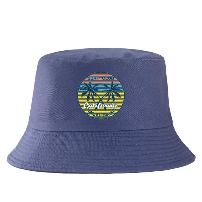 Sommer Abenteuer Surf Club Fischerhut Tropischer Palmenprint Sonnenhut Unisex Baumwolle Faltbar Strandhut UV-Schutz Panama