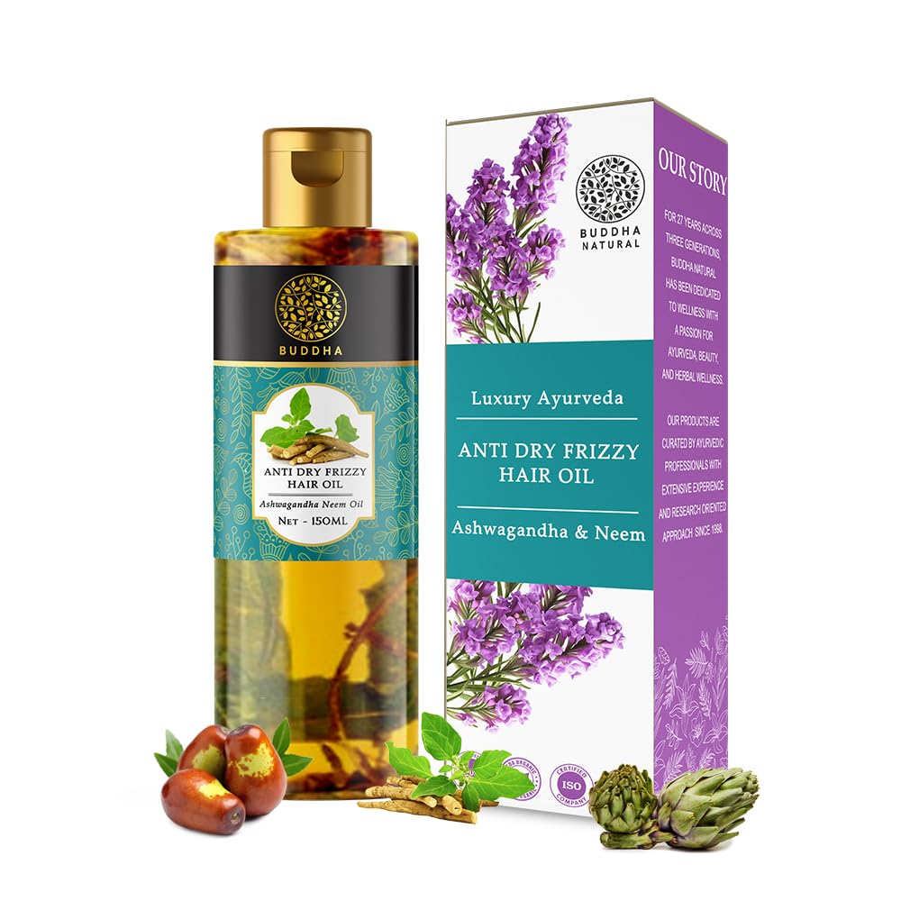 

BUDDHA NATURAL Anti Dry Frizzy Hair Oil - For Instant Shine, Smoothness and makes hair thicker - 150ml
