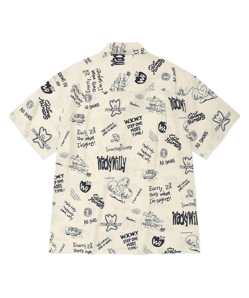 WACKY WILLY Kiki All-Over Graphic Short Sleeve Shirt Cream