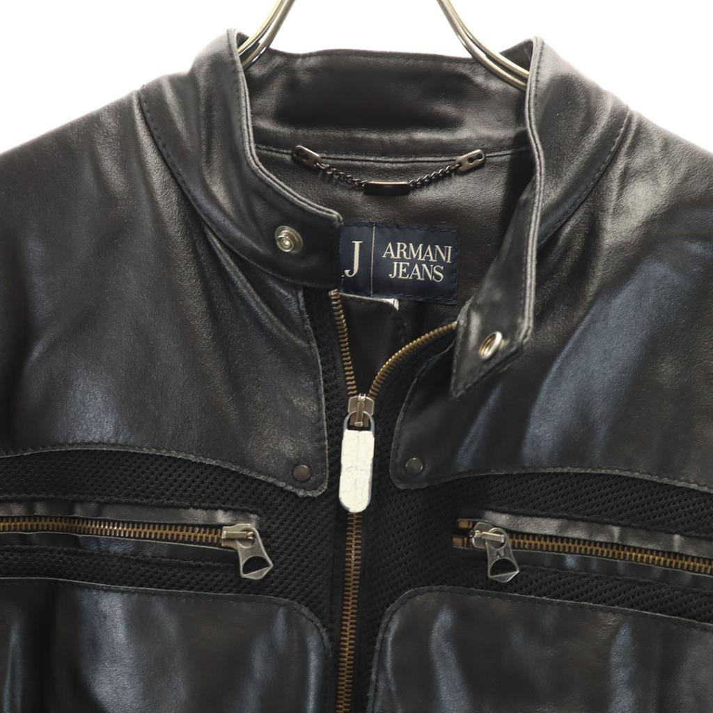 ARMANI JEANS made in Italy mesh leather jacket 50 black Men's Used
