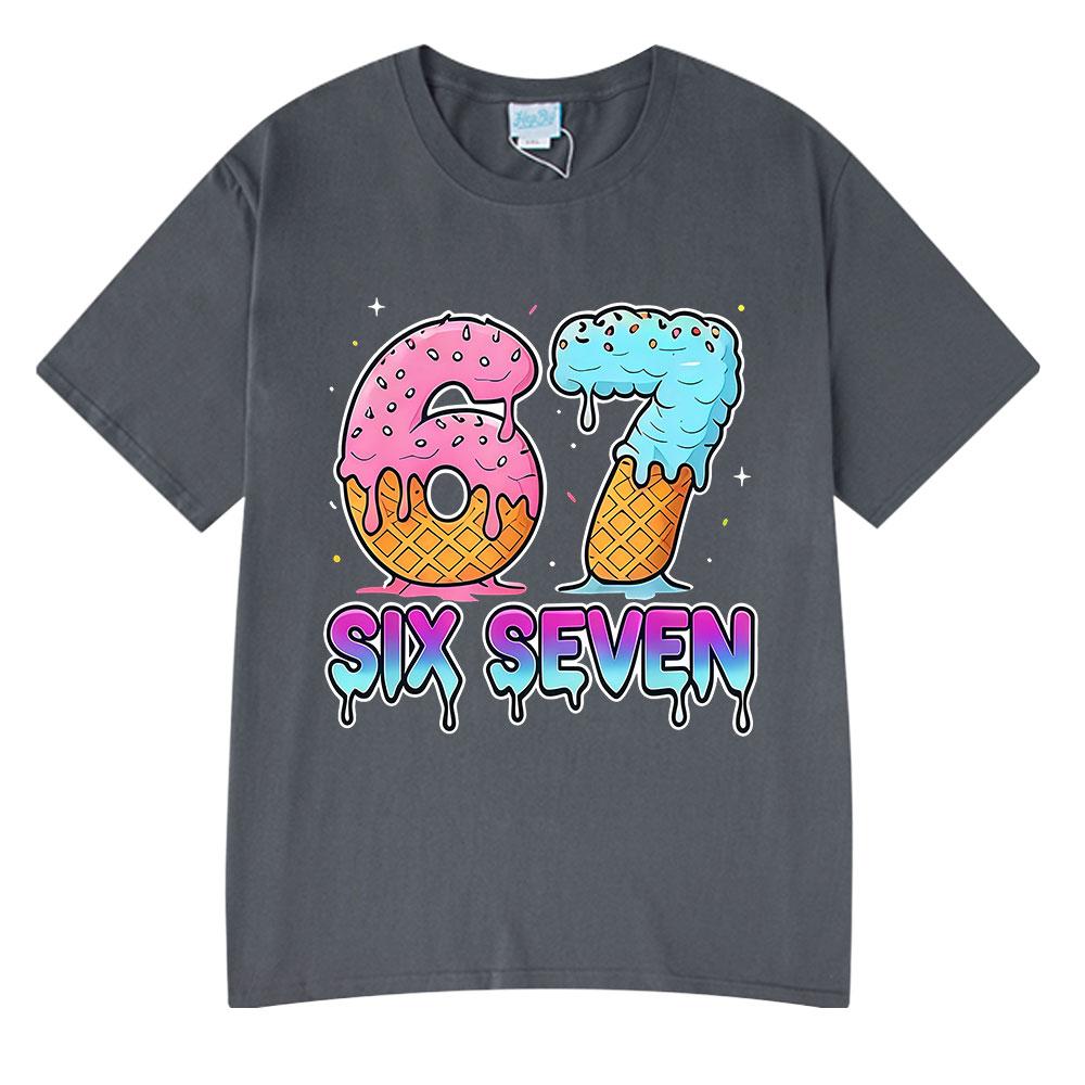 Six Seven 67 Funny Ice Cream Meme Cartoon T Shirts Unisex Women Clothing Fashion Harajuku Summer Cotton Casual Short Sleeve Tshirt