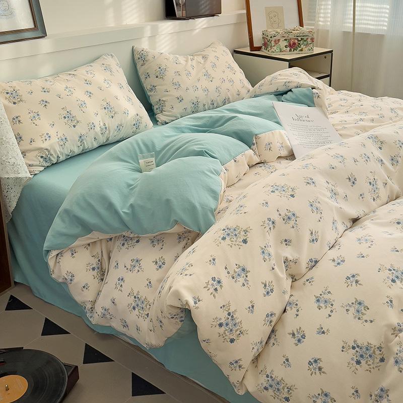 Ins Pink Flowers Bedding Set Flat Bed Sheet Duvet Cover Twin Full Queen Nordic Bed Linen Boy Girl Bedding Sets Floral Princess