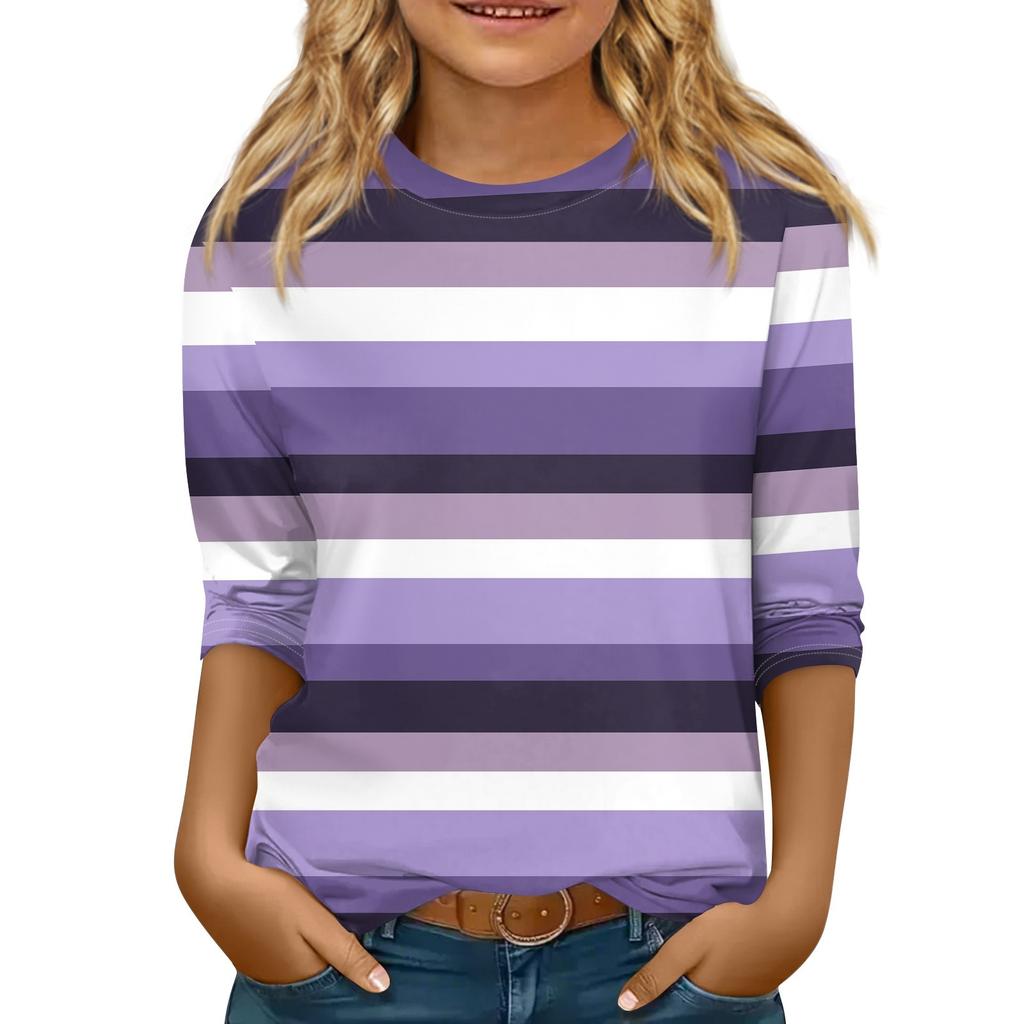 Children's 3/4 Sleeve Tops Casual  Print T Shirt Round Neck Pullover Blouse