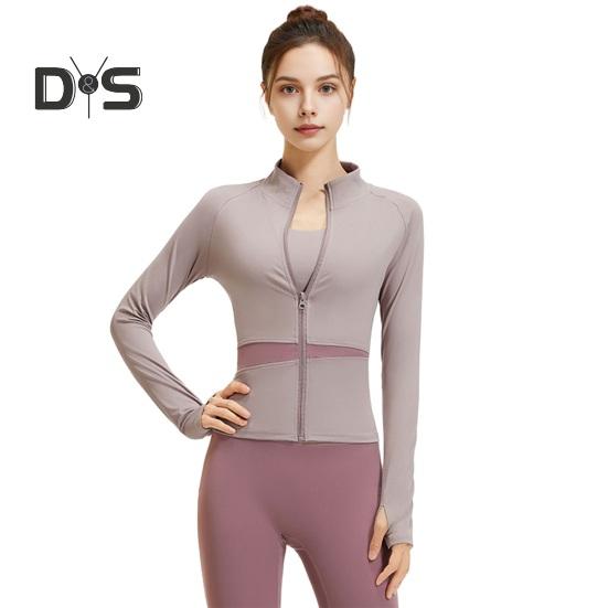 Women's Workout Jacket Full Zip Up Cropped Yoga Jacket Long Sleeve Slim Fit Athletic Top Running Track Sportwear for Fitness