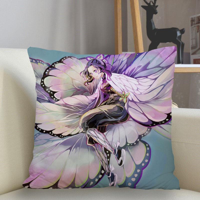 Funda de Almohada 45x45cm Poliéster Demon Slayer Decoración Sofá Funda de Cojín Funda de Almohada Decoración Hogar