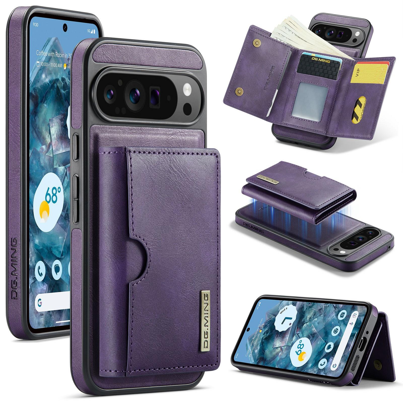 

DG.MING M6 Series For Google Pixel 9/Pixel 9 Pro Case Magnetic Wallet PU+PC+TPU Phone Cover Purple