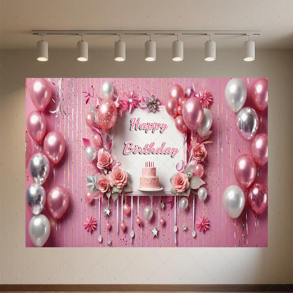Crown Pink Balloons Background Banner Girls Birthday Party Decorations Flower Photography Backdrop Supplies Photo Shoot Props