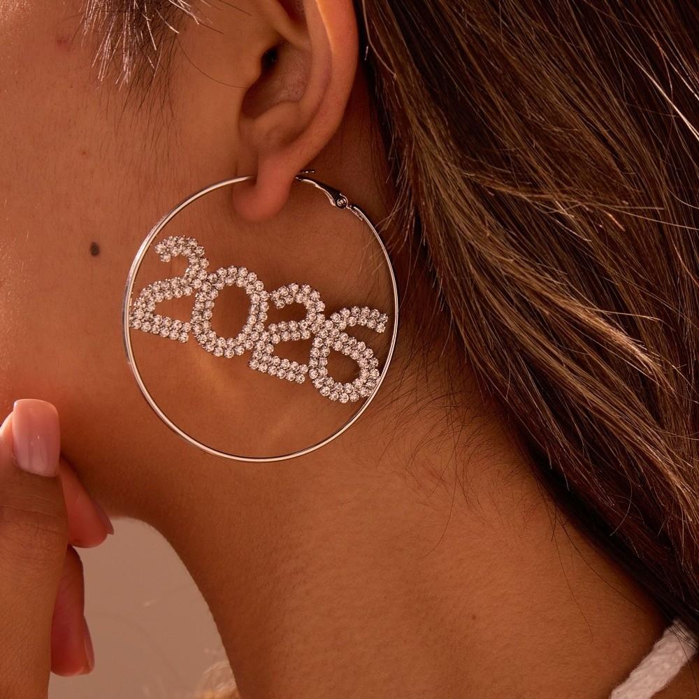 Exaggerated 2026 Jewelry Suit Rhinestone 2026 Necklace Trendy Happy New Year Earrings  Christmas