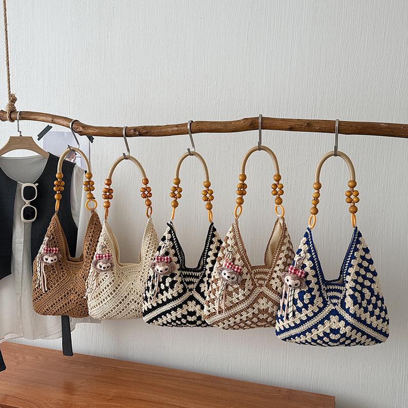 Knitted Bag with Openwork Crochet Pattern Sporty Single shoulder Tote Bag