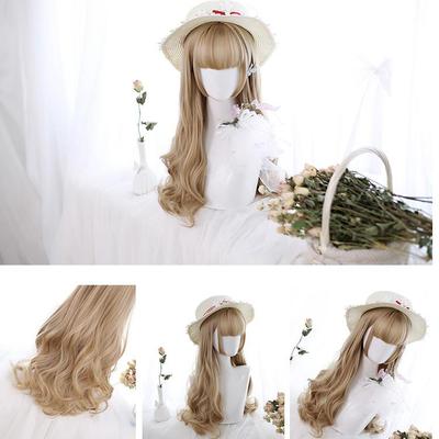 Peluca de Mujer Pelo Largo Flequillo Ola Grande Peluca Lolita Cabello Sintético Viento Lindo