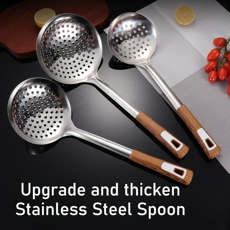 Thickened Stainless Steel Colander with Wooden Handle Grease-separated Noodle Drain Household Cooking Utensils for Cooking