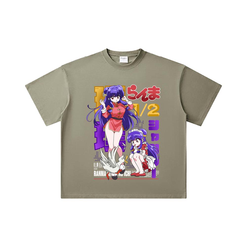 260 GSM Double Yarn 32 Count 100% Cotton Ranma 12 V4 Shampoo Print Unisex Heavy Cotton T Shirt