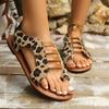 Fashion Leopard Print Gladiator Sandals Women 2025 Summer Ring Toe Lightweight Beach Shoes Woman Roman Style Elastic Band Flat Sandalias