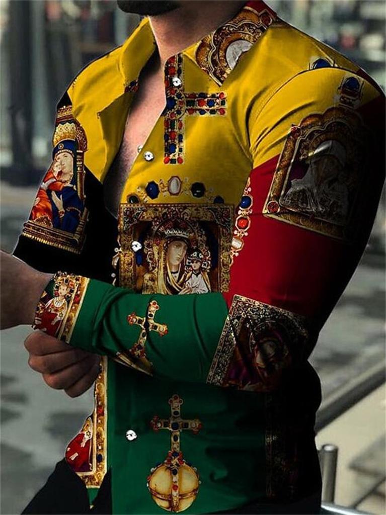Camicie da Uomo alla Moda Camicie con Bottoni Casual Designer Stampate Manica Lunga Top da Uomo Collo a Revers Top da Uomo
