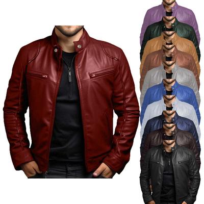 Herren Business Lederjacke für Frühling und Herbst, Modische Stehkragen Freizeit Lederjacke für Herren