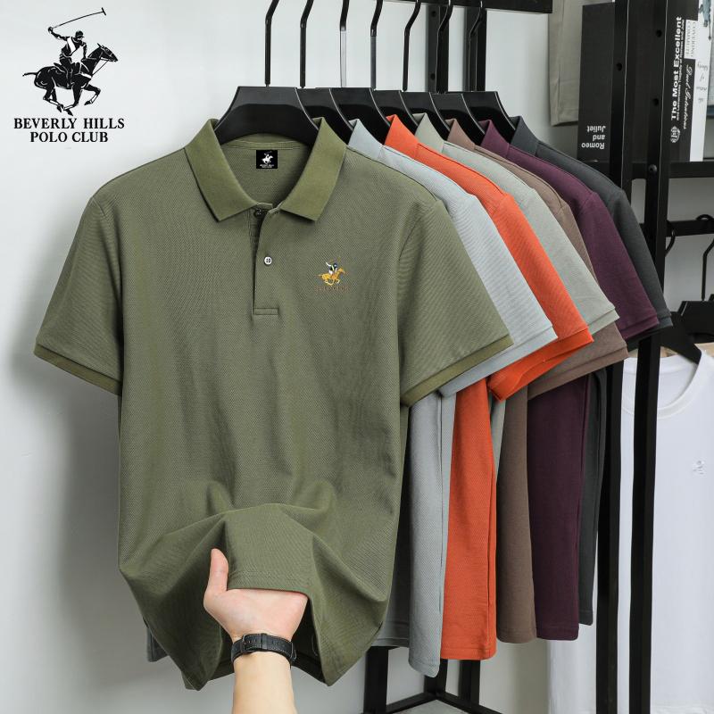 POLO CLUB Summer Men's New Pony Embroidered Solid Color Mercerized Cotton Loose Moisture Wicking and Quick Drying Casual Polo Shirt