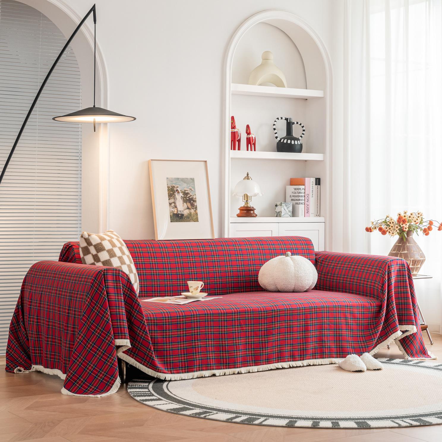 Sofa Möbel Handtuch mit Vollabdeckung Ins Karomuster Campingdecke Wohnsofa Kissenpolsterbezug Ganzjahres Universal Weihnachtssofa Dekorieren 180x140cm