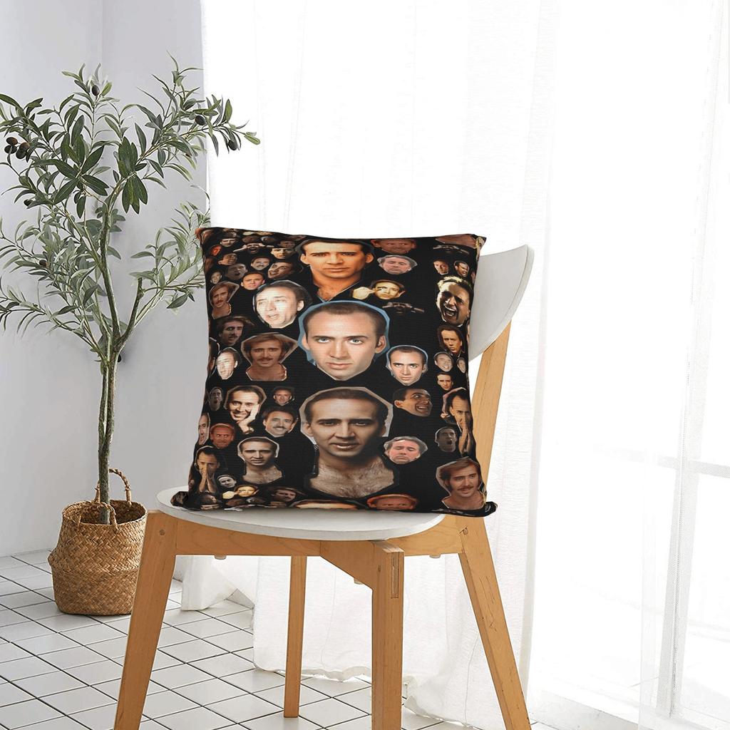Funny N-Nicolas C-Cage Faces Pattern Pillow Cover  Funny Pillow Case For Sofa Bedroom Home Decor Soft Cushion Cover Gift
