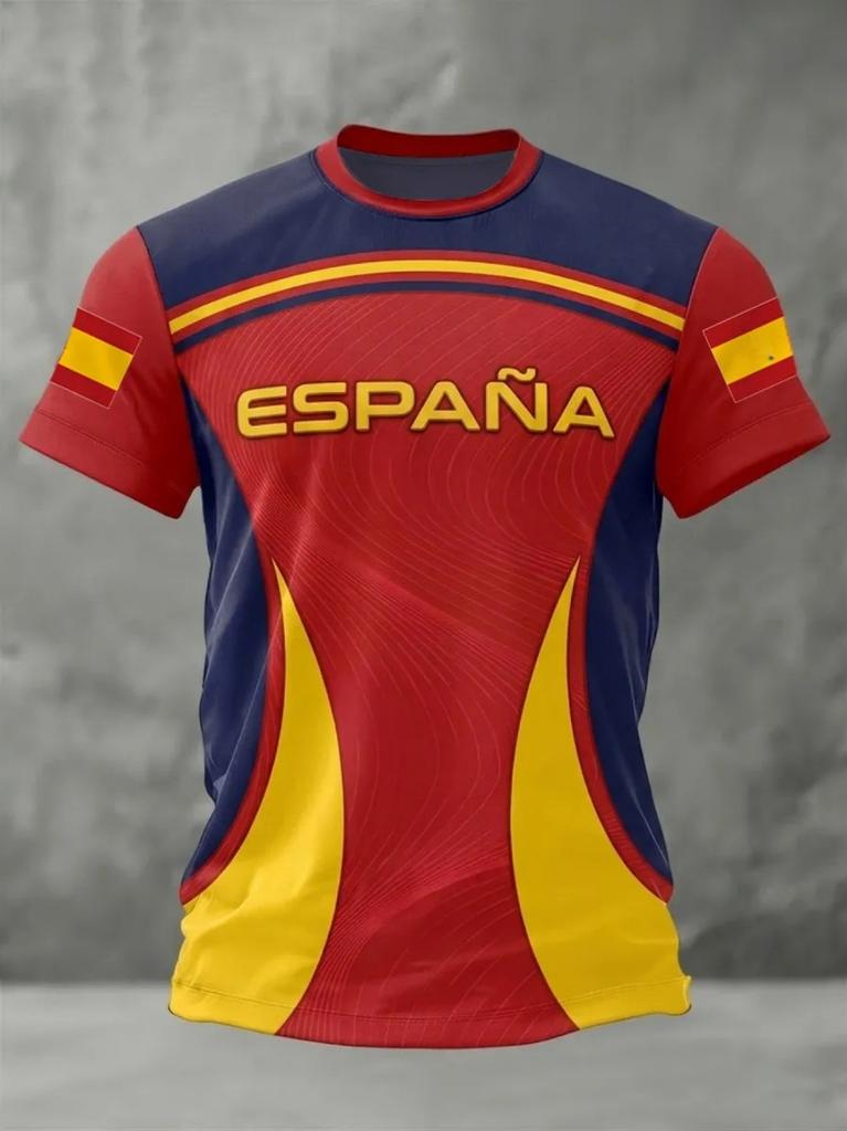2026 Zomer Spanje Voetbalshirts voor Mannen Klassieke God Spanje Korte Mouw T-shirts Casual Ronde Hals Sportstijl T-shirt Mannen Kleding