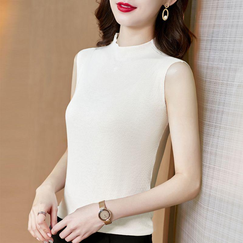 Women's Solid Color Mock Neck Sleeveless Knit Top