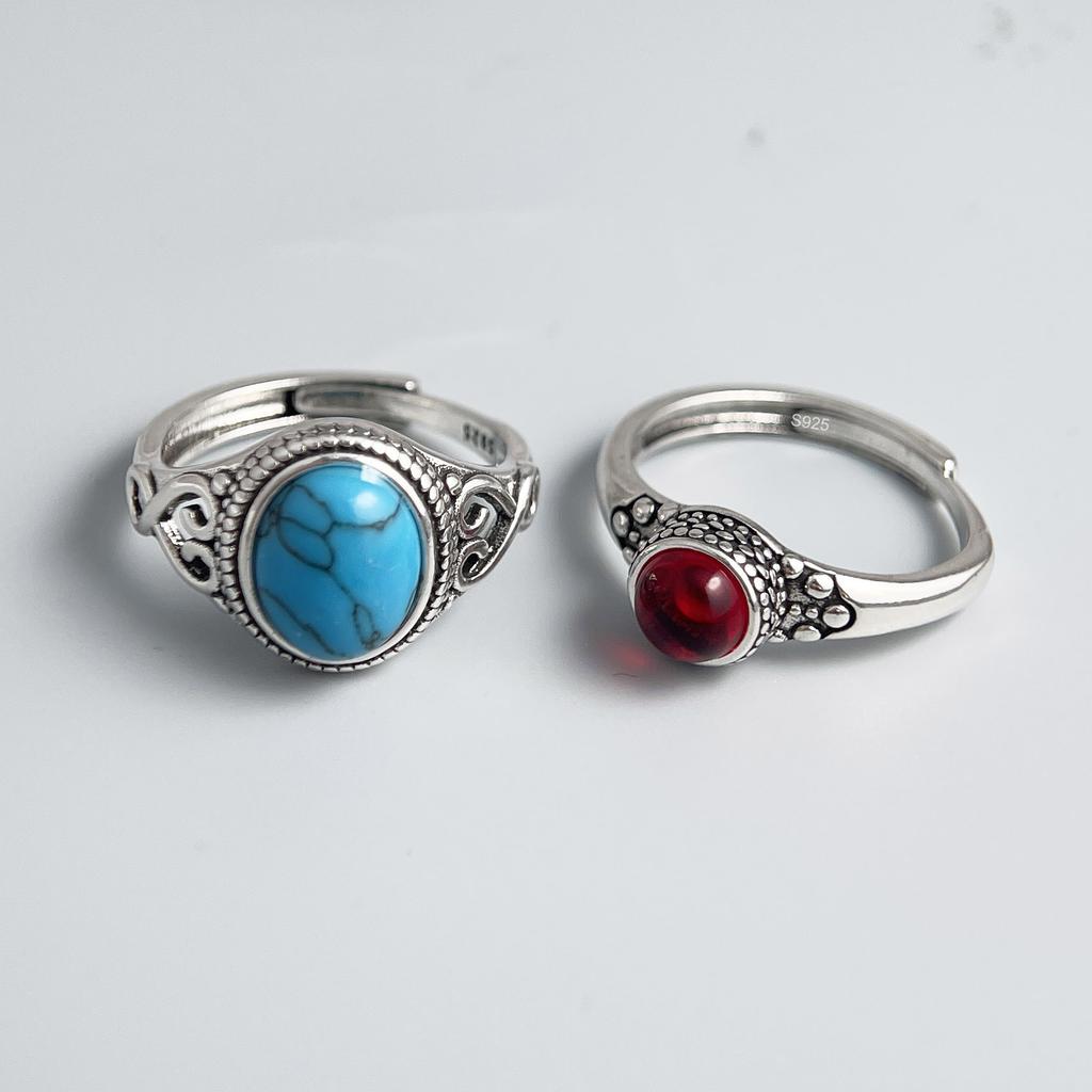 925 Sterling Silver Rings for Women Couple Minimalist Handmade Simple Blue Stone Ring Fine Jewelry Gift Prevent Allergy