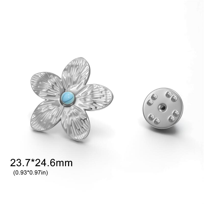 Womens Jewelry Four Petal Flower Brooch French Style Stainless Steel Gold Color Trendy Pin for Wedding Office Gift