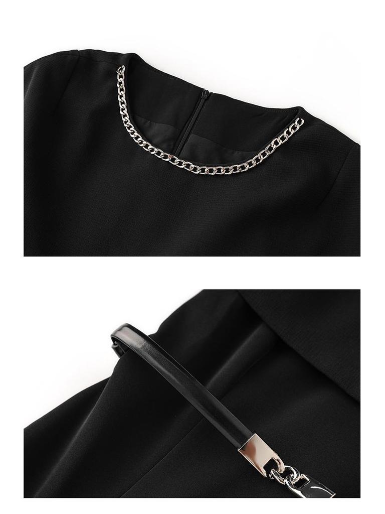 French Design Black Mid-Length Socialite Cape Dress for Women