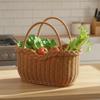 Open-Top Market Basket with Iron Frame Rectangular Rattan Handle