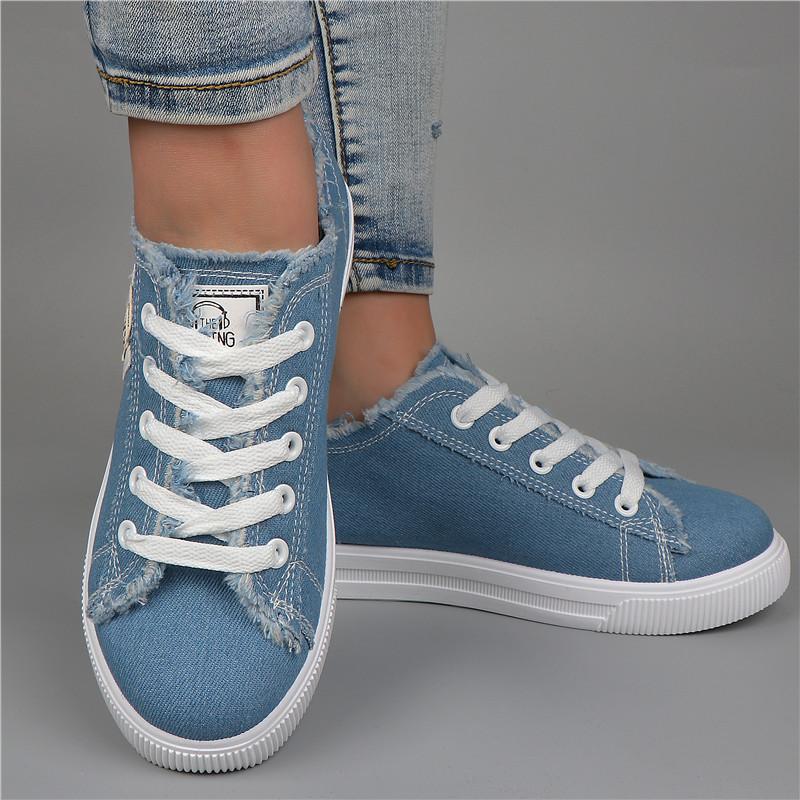 Spring Summer Women Canvas Sneaker Low Top Denim Sneakers Ladies Lace-Up Flat Canvas  Board Shoes Female Sapatos Femininos