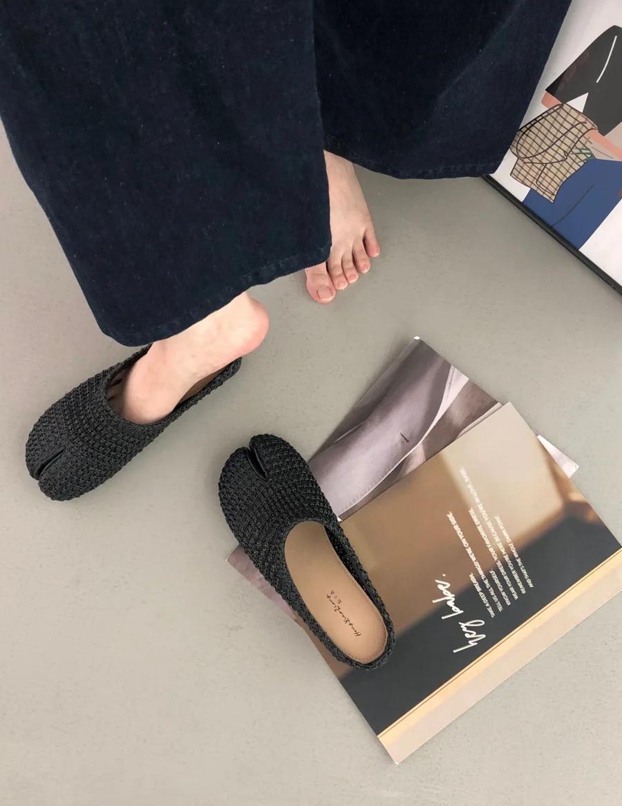 

Fashion Women Tabi Flats Shoes 2025 Summer New Mules Split Toe Slippers Shoes 225 чорний
