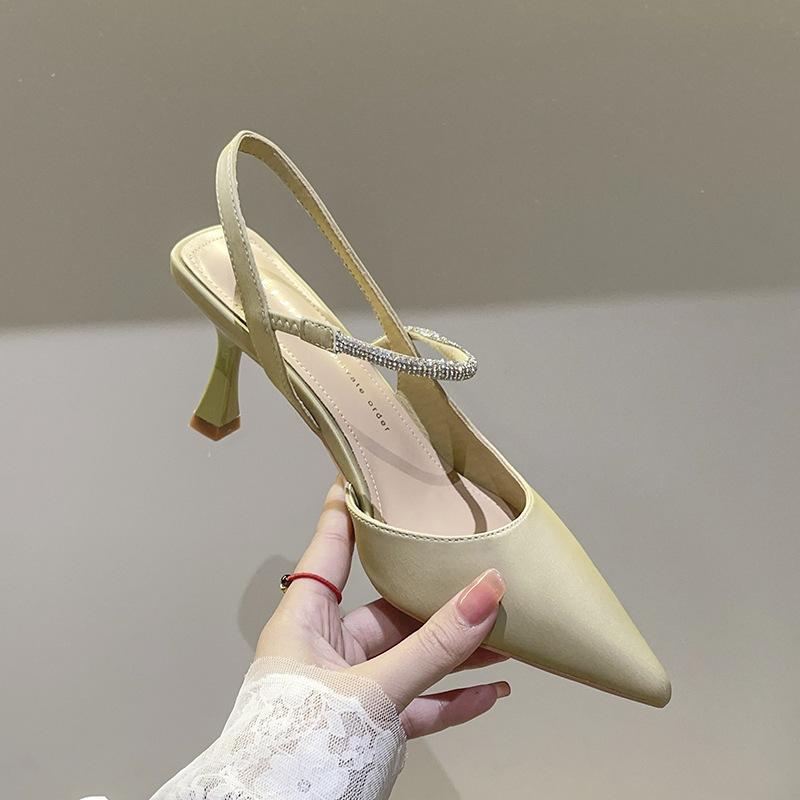 

Цепочка из стразов с сумкой, сандалии с открытым носком, женские туфли-стилет на высоком каблуке, темпераментные, не утомляющие ноги летом 39 светло-желтого