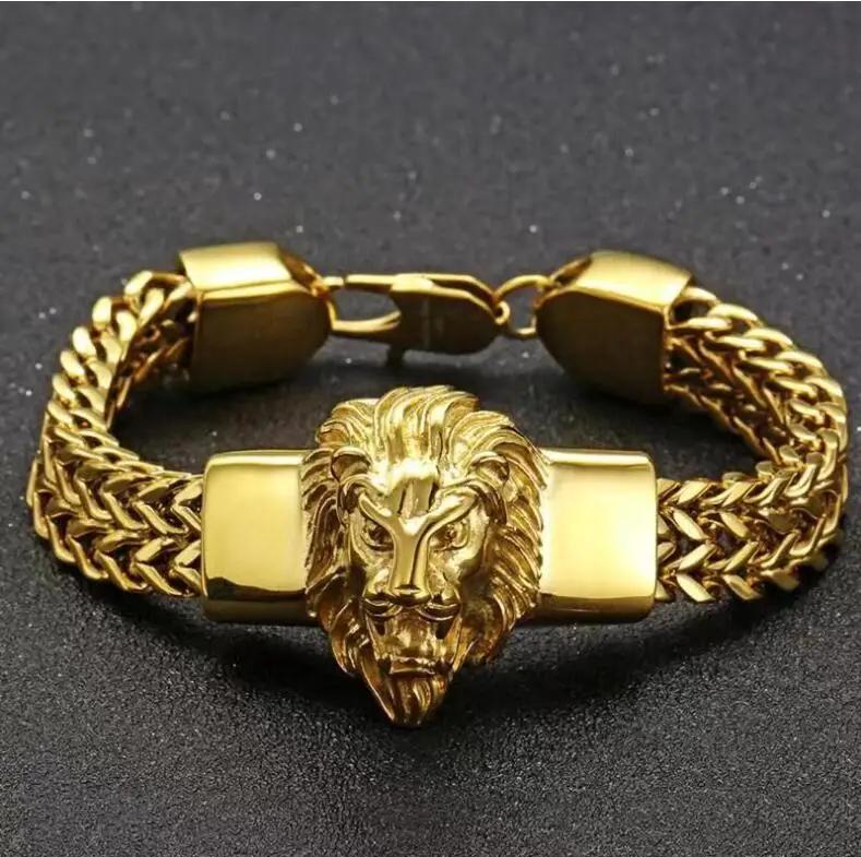 Fashion Gold Color Lion King Charm Bracelet for Men Rock Punk Wristband Jewelry Gift