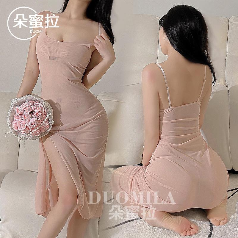 Erotic Underwear Women's Sexy Suspender Long Dress Transparent Temptation Pajamas Pajamas Mesh Perspective Suit Extreme Temptation