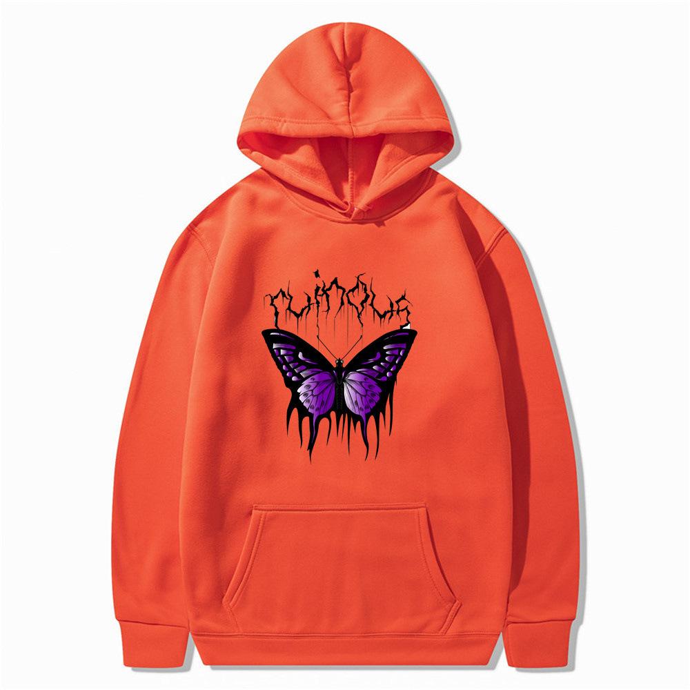 2025 Creative Butterfly Sweater Autumn and Winter Simple Long Sleeve Hooded Men's and Women's Couples Hoodie