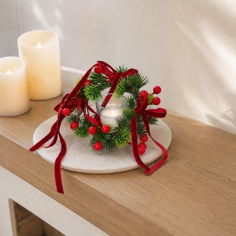 Bow/Flower Christmas Candle Ring Candlestick Wreaths Fireplace Mantel Decor