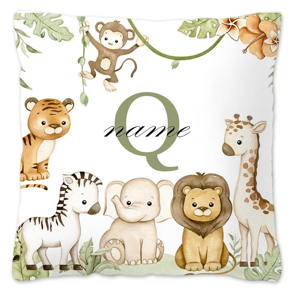 Animal with Name Pillow Case Personalized Pillow Dust Cover Bedroom Kids Wild Party Decoration Pillowcase Birthday Children Gift
