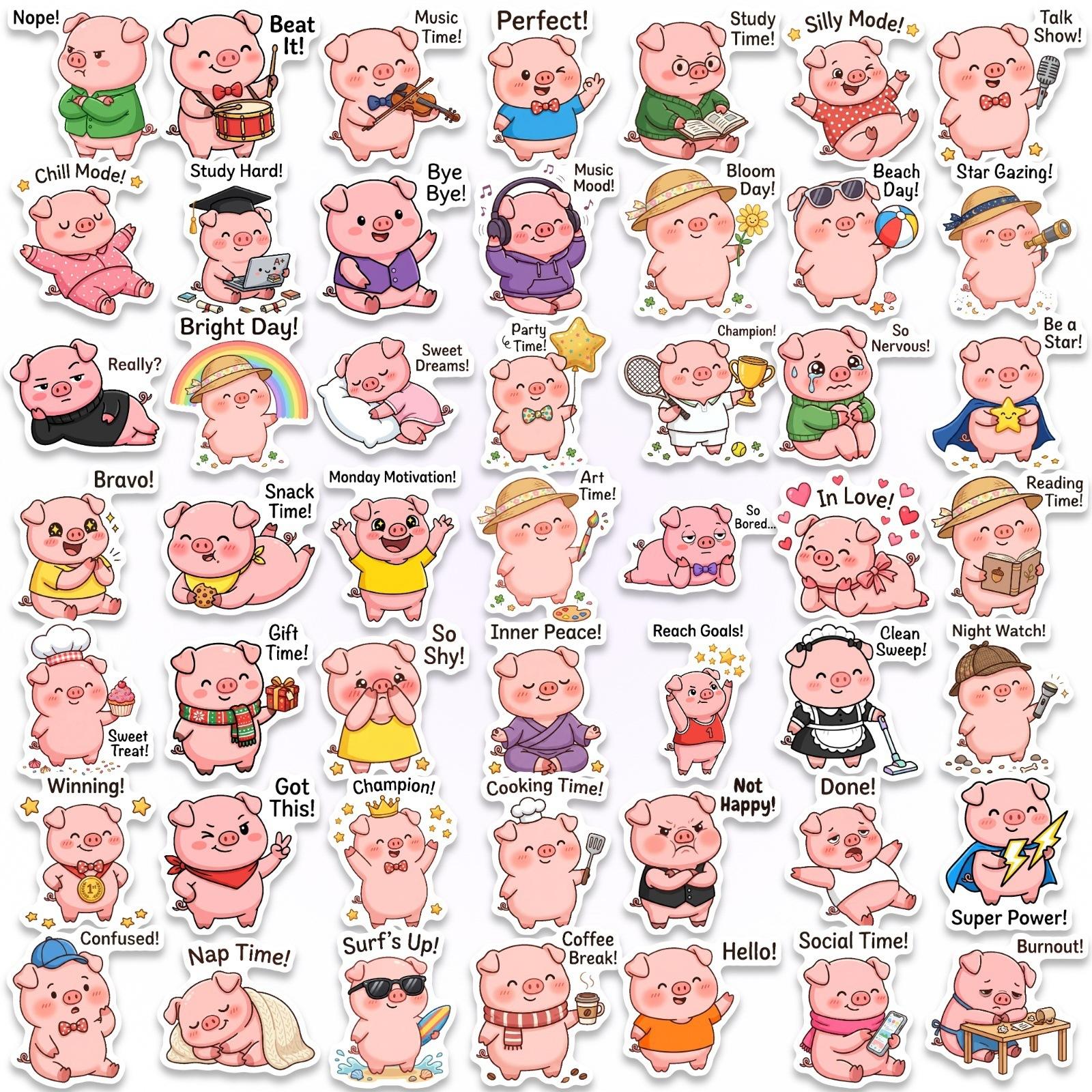 

50 Pieces Of Cute Pig Stickers Cute Cute Pet Piggy Hand Account Water Cup Waterproof Decorative Graffiti Sticker